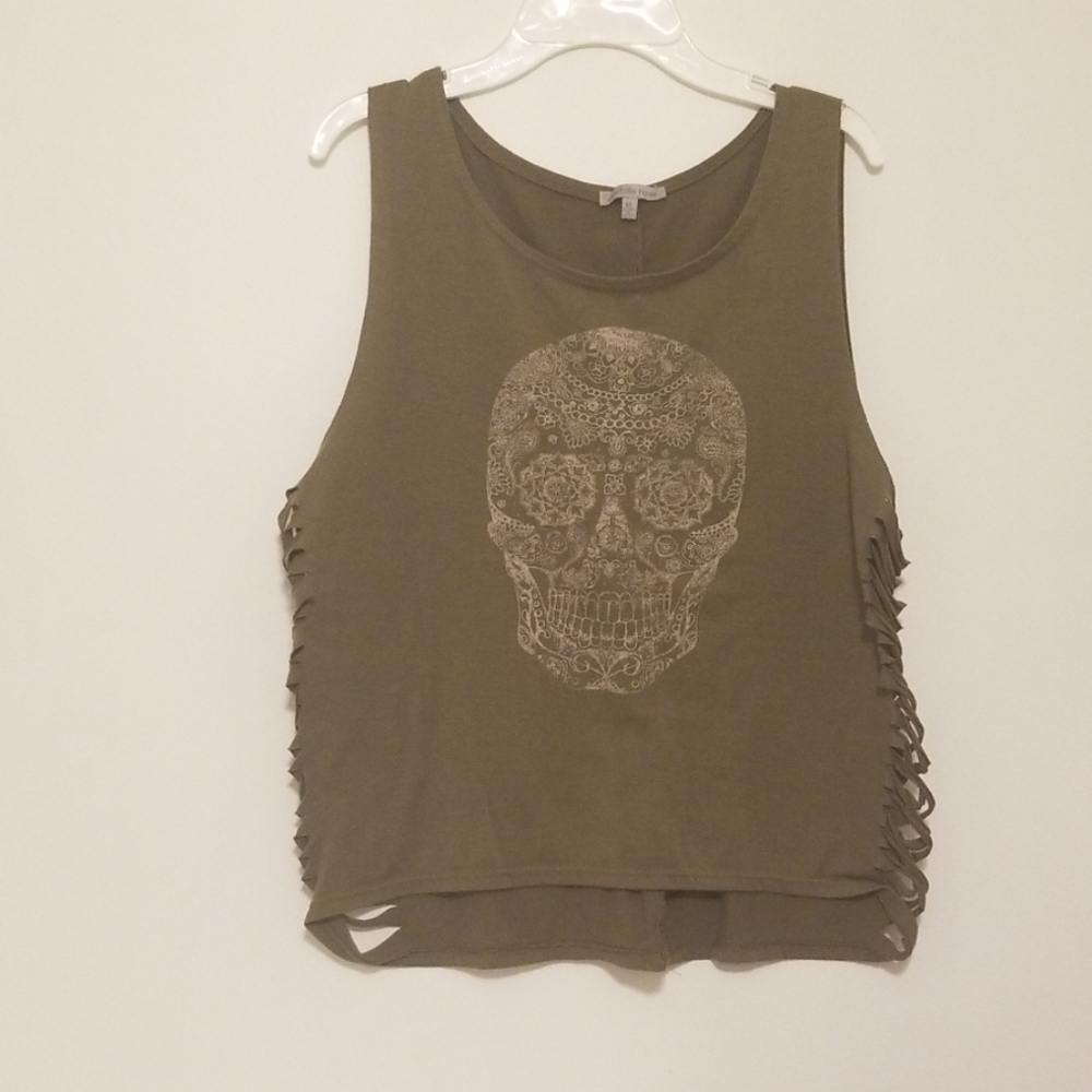 Geen tanktop with mandala skull and side cutouts